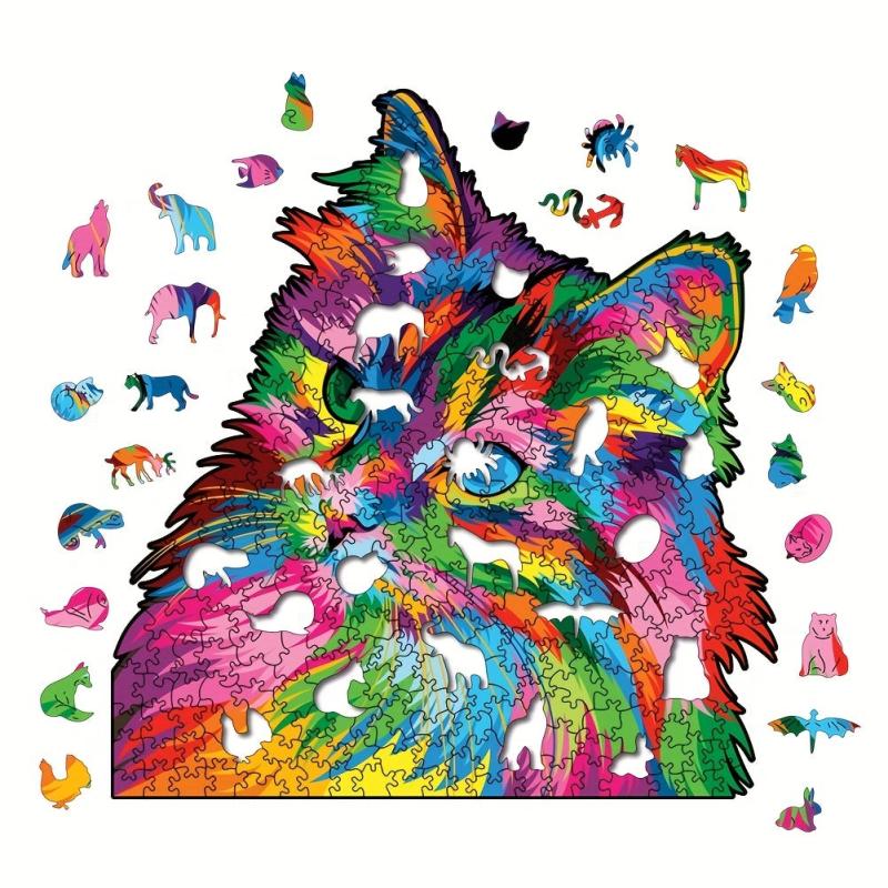 Rainbow Cat Wooden Puzzle Brain Trainer Family Game