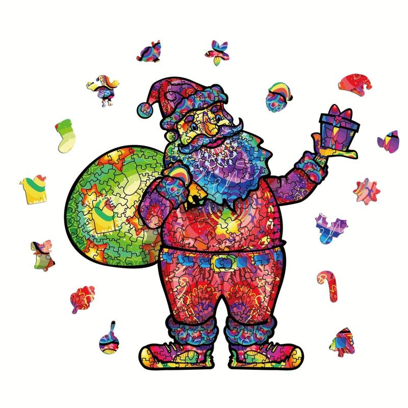 Magic Santa Claus Wooden Puzzle Game with Animal Shaped Pieces