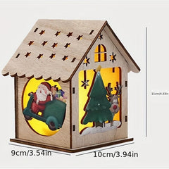 LED Wooden Puzzle Hut Christmas Ornament