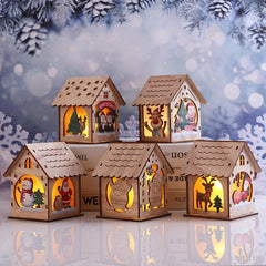 LED Wooden Puzzle Hut Christmas Ornament