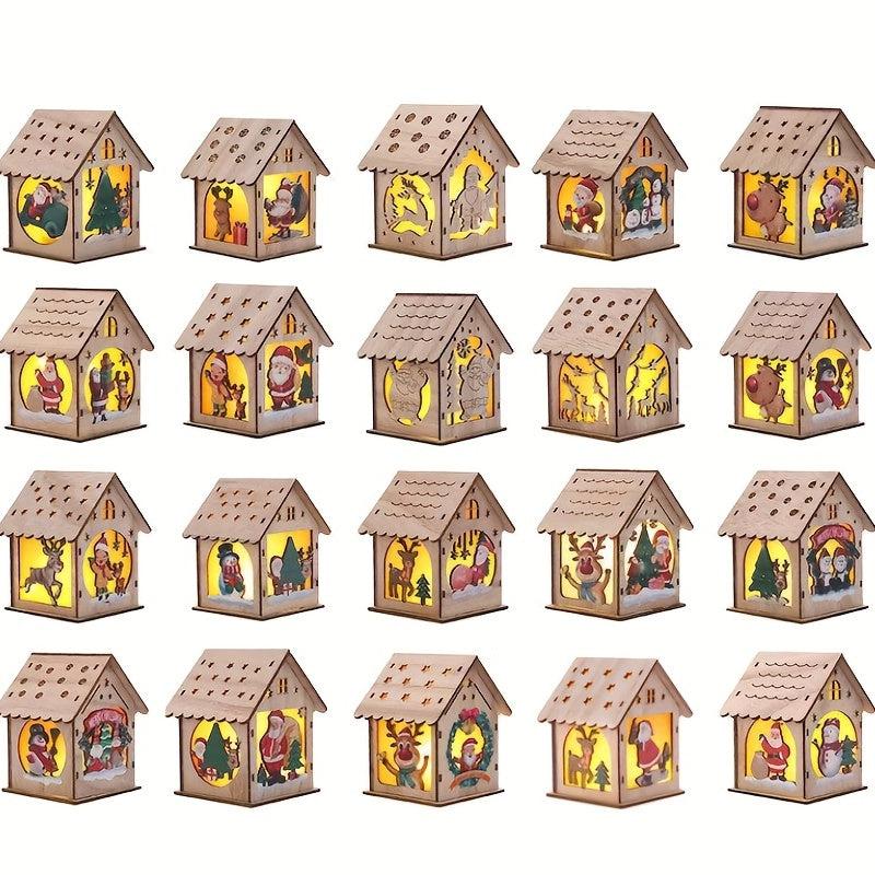 LED Wooden Puzzle Hut Christmas Ornament