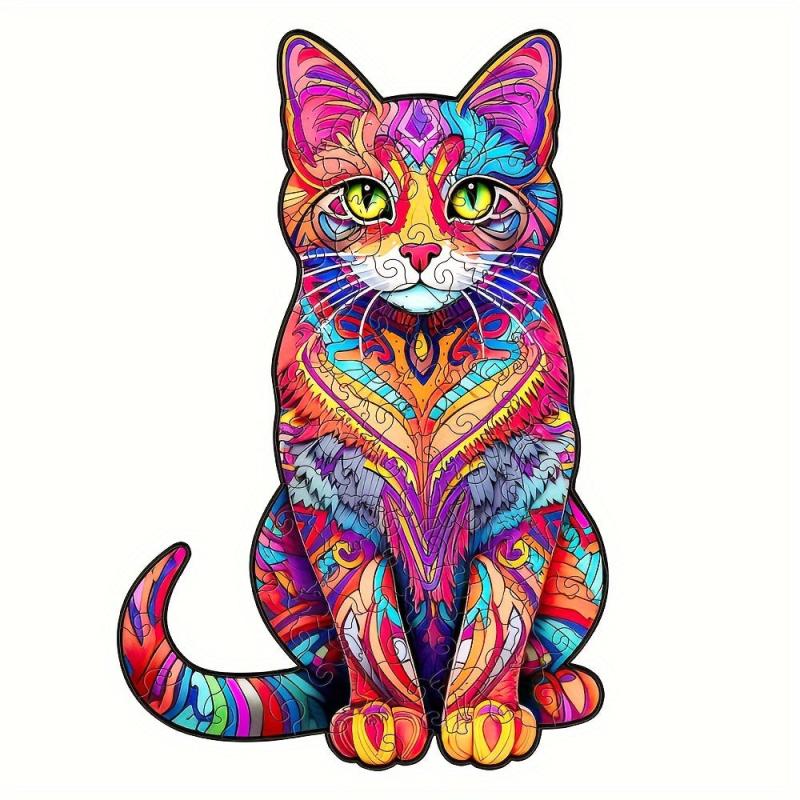 Colorful Cat Wooden Jigsaw Puzzle - Christmas Gift