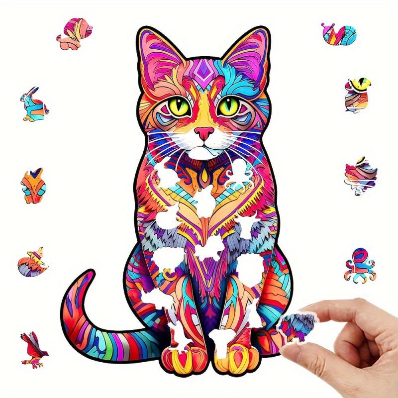 Colorful Cat Wooden Jigsaw Puzzle - Christmas Gift