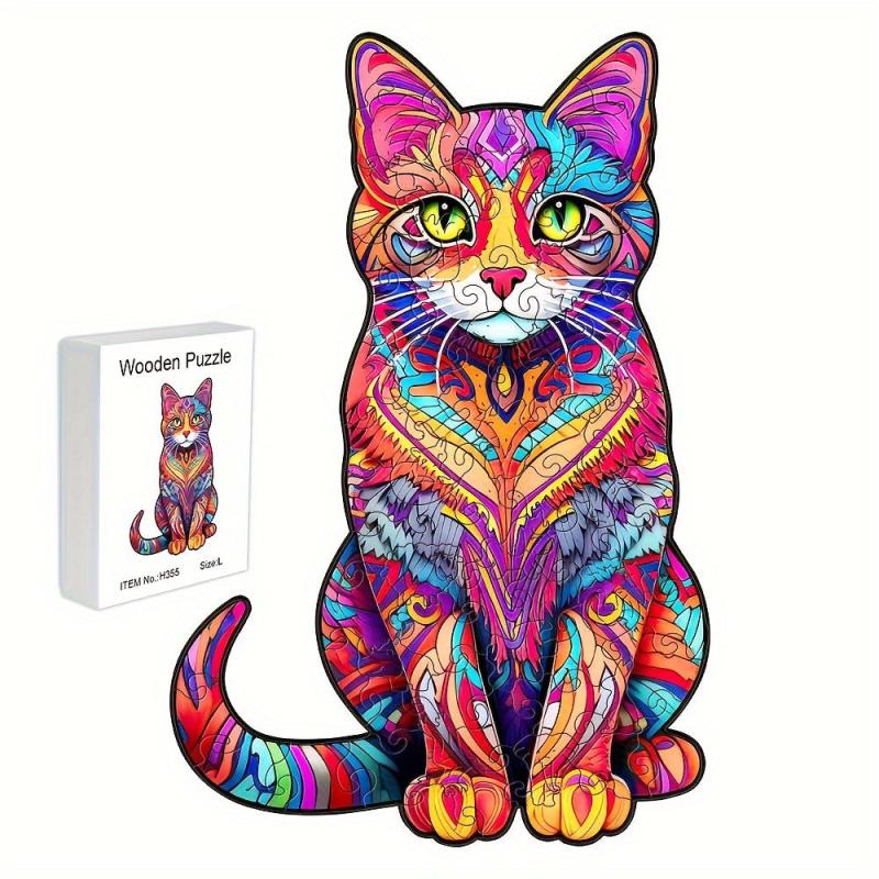 Colorful Cat Wooden Jigsaw Puzzle - Christmas Gift