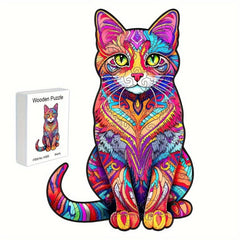 Colorful Cat Wooden Jigsaw Puzzle - Christmas Gift