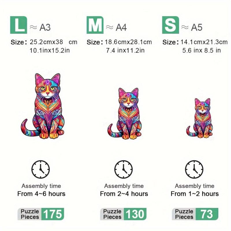 Colorful Cat Wooden Jigsaw Puzzle - Christmas Gift