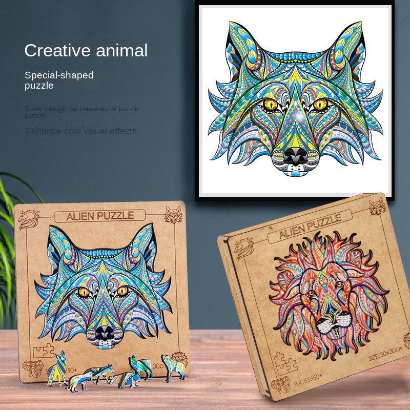 Wolf Eagle Elephant Lion Animal Wooden Puzzle Irregular Puzzle