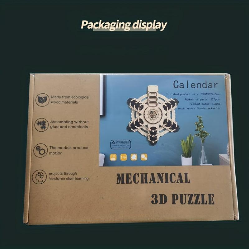 3D Wooden Puzzle Assembling Toy Calendar Wall Clock Perpetual Calendar