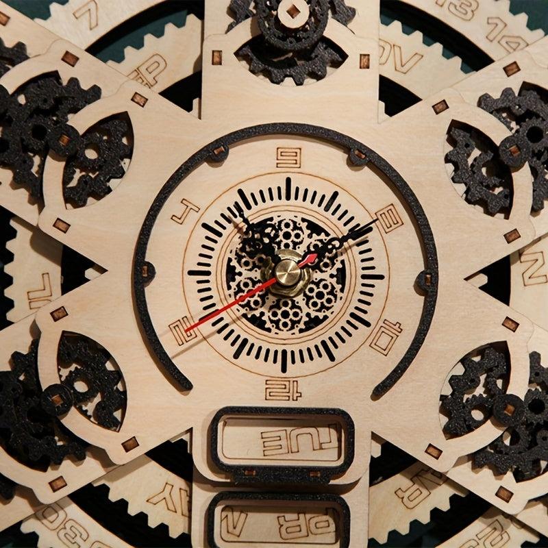 3D Wooden Puzzle Assembling Toy Calendar Wall Clock Perpetual Calendar
