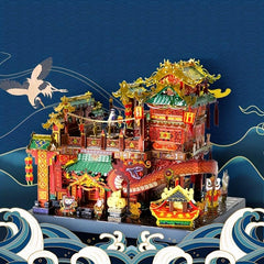 DIY 3D Stainless Steel Puzzle Chinese Style Wufu Restaurant Model Toy
