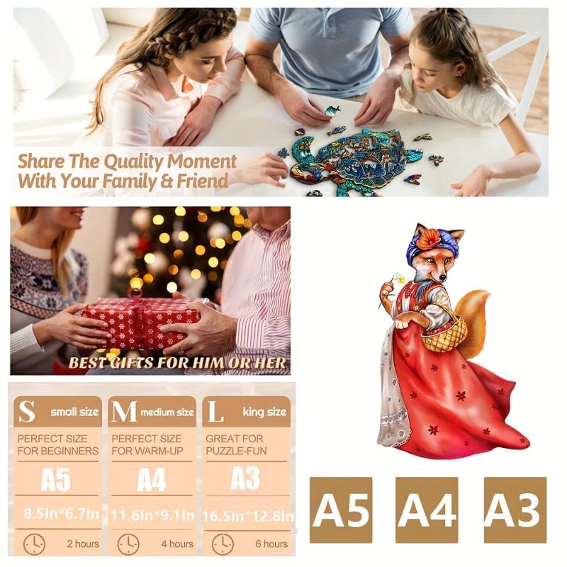 Wooden Jigsaw Puzzle Mrs Fox Fun Challenging Animal Puzzle