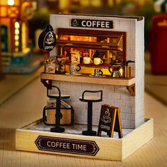 Mini Coffee House Model Kit with Furniture & Decorations
