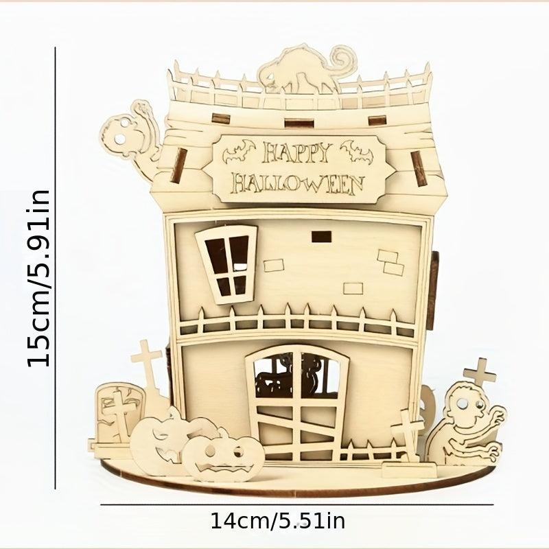 DIY Ghost House Wooden Puzzle for Kids - Halloween Series