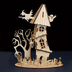DIY Ghost House Wooden Puzzle for Kids - Halloween Series