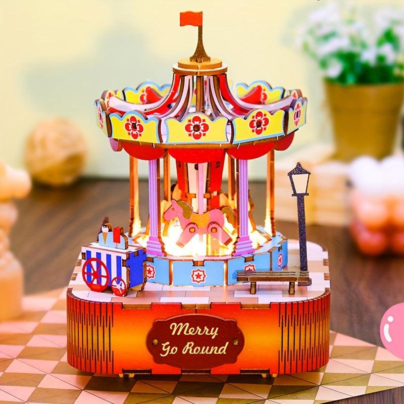 DIY Music Box Christmas Night Rotating Wooden Horse