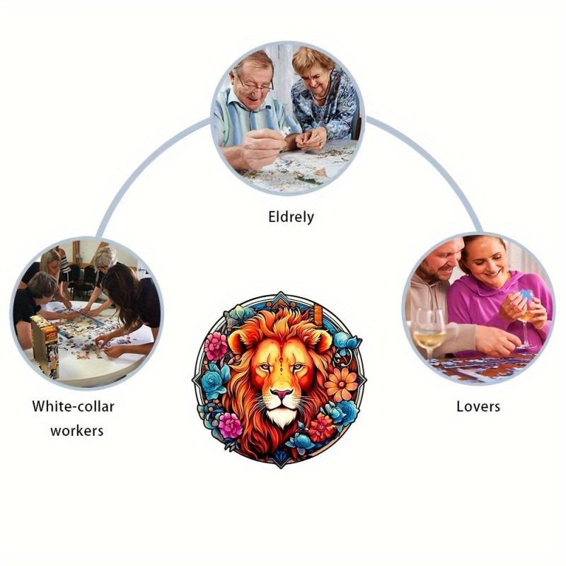 Wooden Lion Jigsaw Puzzle Gift Irregular Shape Adult Stress Reduction Game