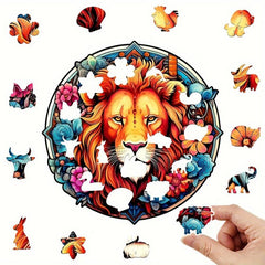 Wooden Lion Jigsaw Puzzle Gift Irregular Shape Adult Stress Reduction Game