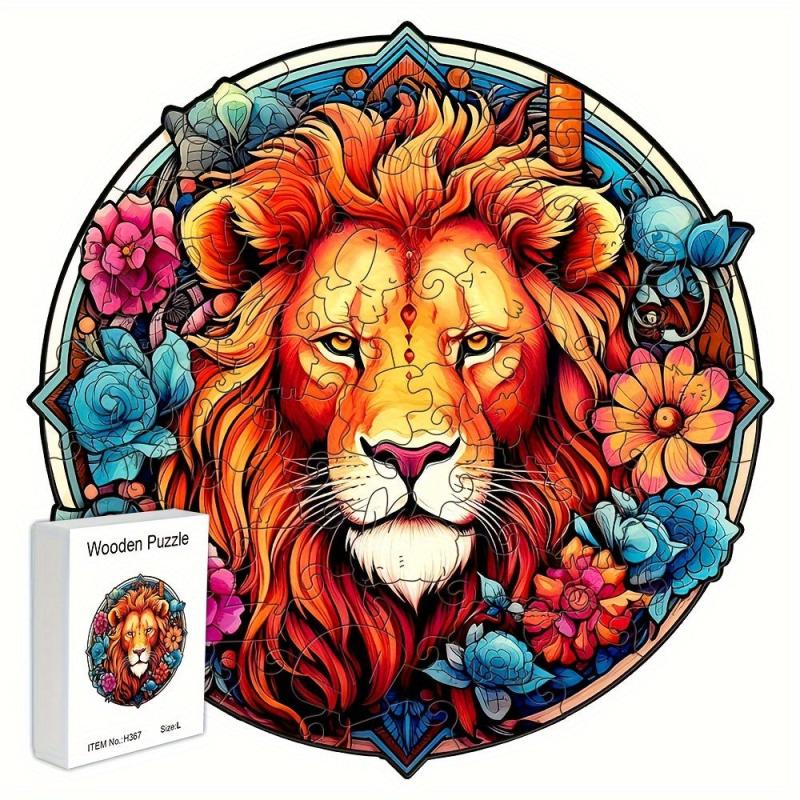 Wooden Lion Jigsaw Puzzle Gift Irregular Shape Adult Stress Reduction Game