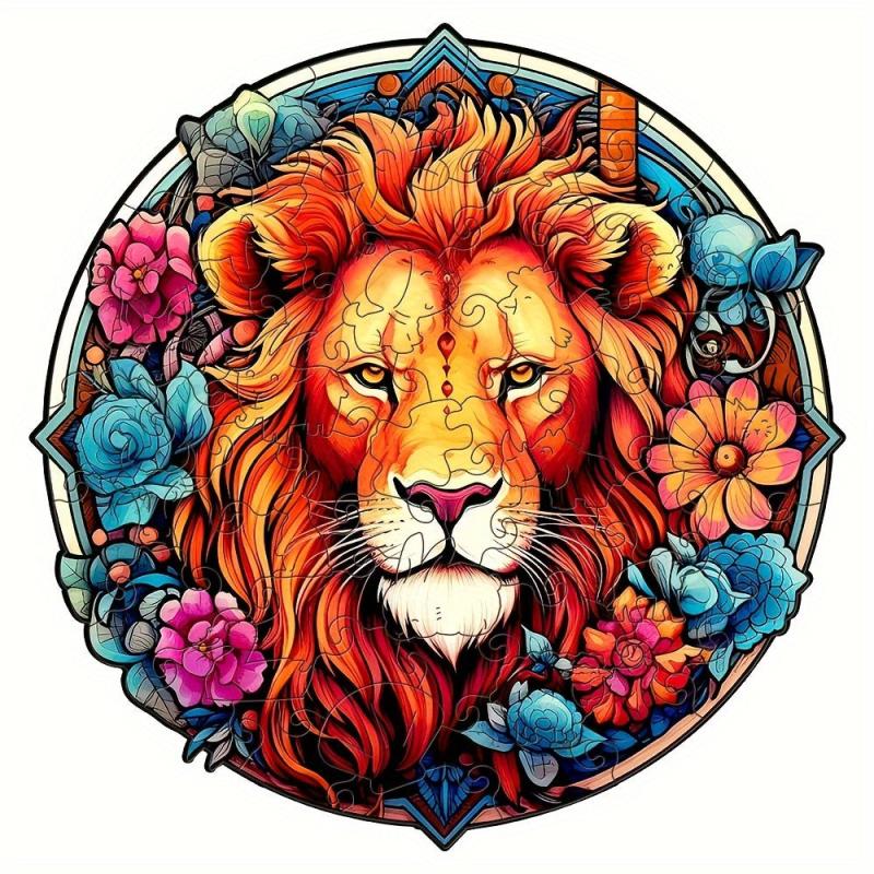 Wooden Lion Jigsaw Puzzle Gift Irregular Shape Adult Stress Reduction Game
