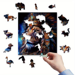 Lion King Wooden Jigsaw Puzzle Irregular Shape Particles Exercise Focus