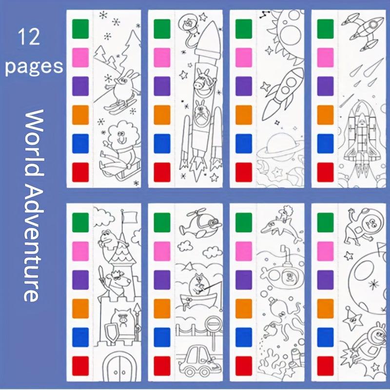 Watercolor Coloring Book Kids Drawing Paper Paintbrush Halloween