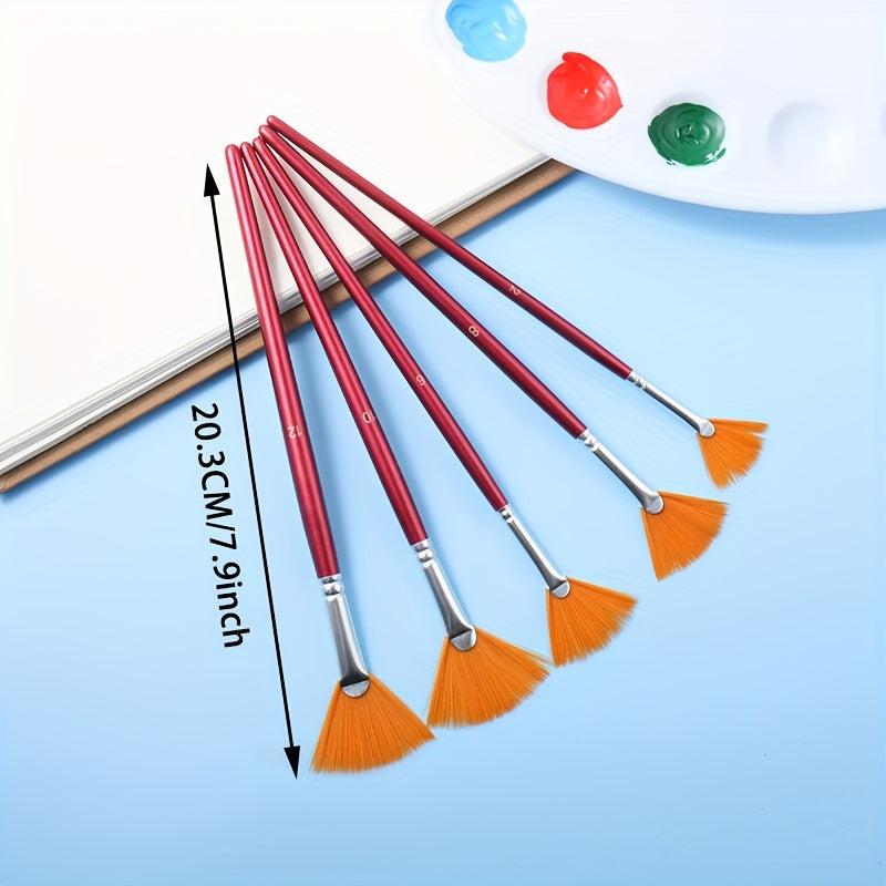 5pcs Nylon Hair Fan Brush Set for Watercolor & Acrylics