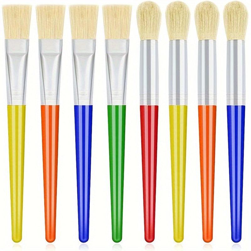8pcs Large Round & Flat Preschool Paint Brushes for Washable & Acrylic Paint