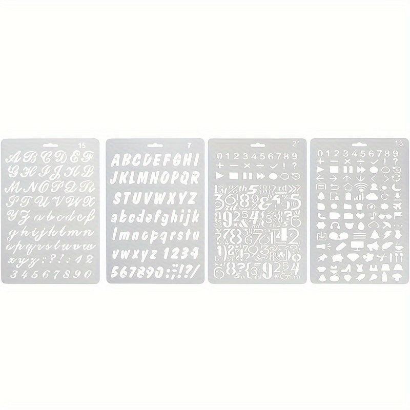 4pcs Alphanumeric Drawing Template Set for Bullet Diary Scrapbooks DIY Projects