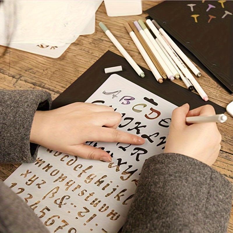 4pcs Alphanumeric Drawing Template Set for Bullet Diary Scrapbooks DIY Projects