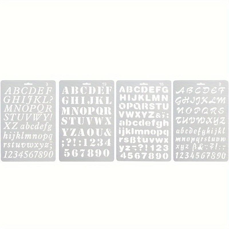 4pcs Alphanumeric Drawing Template Set for Bullet Diary Scrapbooks DIY Projects
