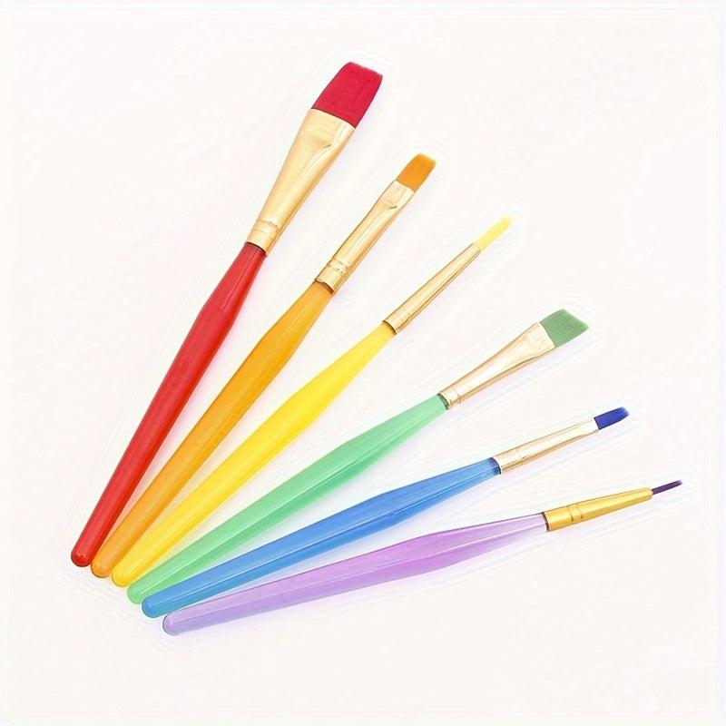 6pcs Rainbow Rod Nylon Brush Painting Brush Art Supplies