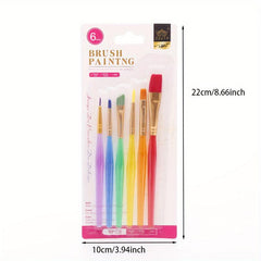 6pcs Rainbow Rod Nylon Brush Painting Brush Art Supplies