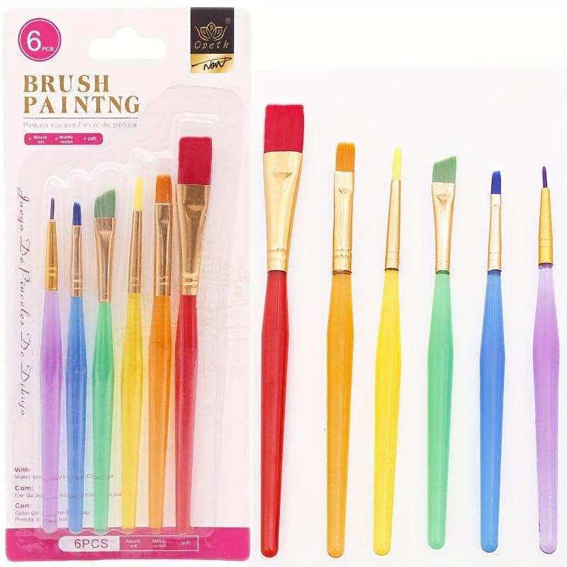 6pcs Rainbow Rod Nylon Brush Painting Brush Art Supplies