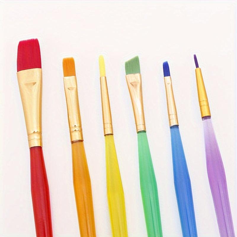 6pcs Rainbow Rod Nylon Brush Painting Brush Art Supplies