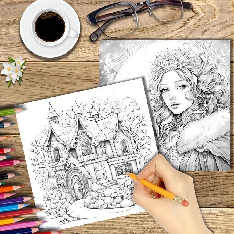 22pcs Thickened Paper Snow And Ice Coloring Book for Christmas Party Gift