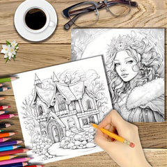 22pcs Thickened Paper Snow And Ice Coloring Book for Christmas Party Gift
