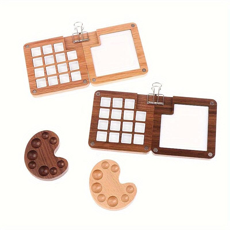 Wooden Watercolor Palette Box 15 Grids Magnetic Cap