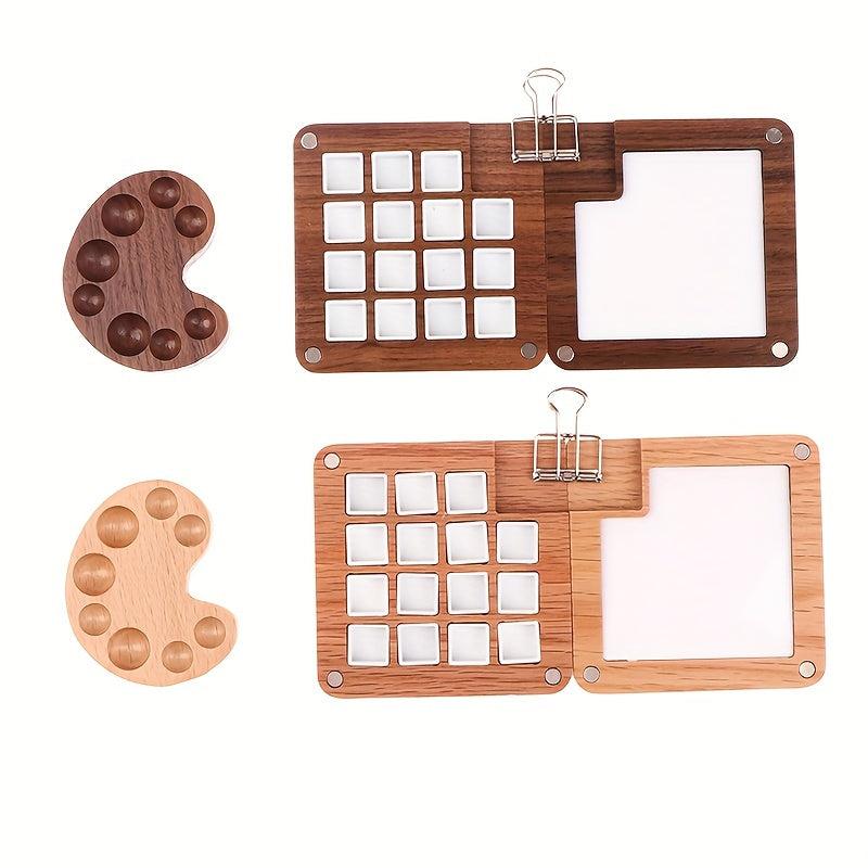 Wooden Watercolor Palette Box 15 Grids Magnetic Cap