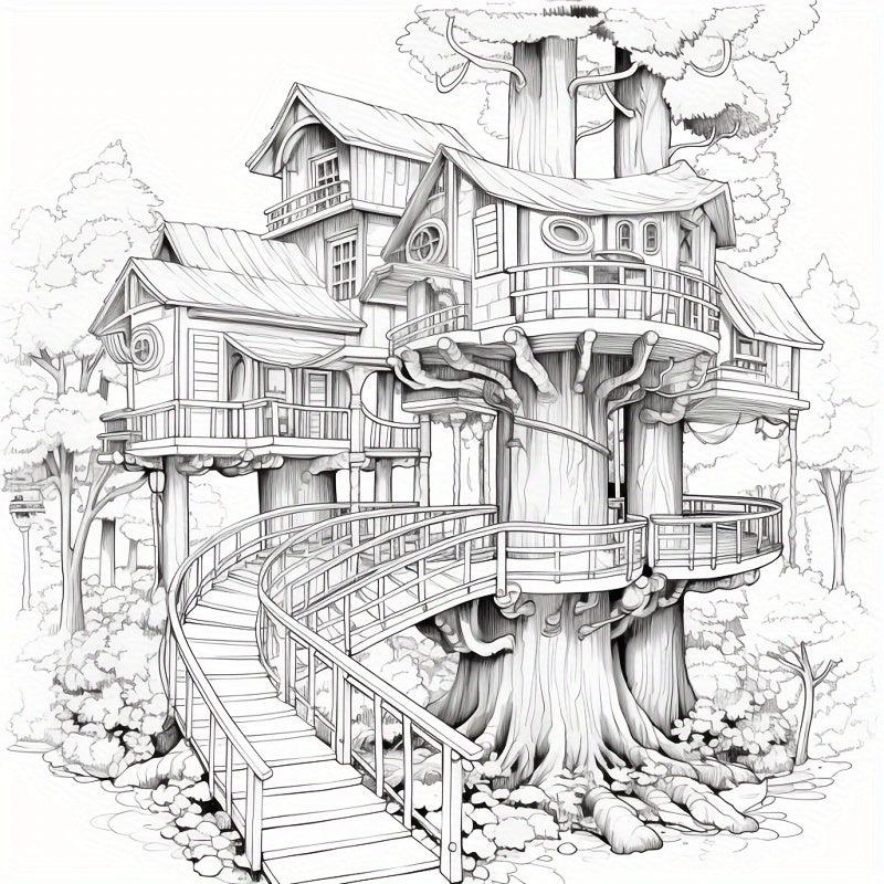 22pcs Thickened Paper Dream Tree House Coloring Book - Christmas Party Gift
