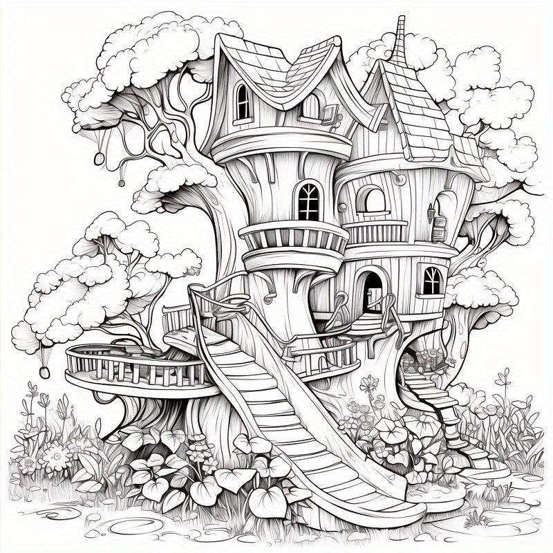 22pcs Thickened Paper Dream Tree House Coloring Book - Christmas Party Gift