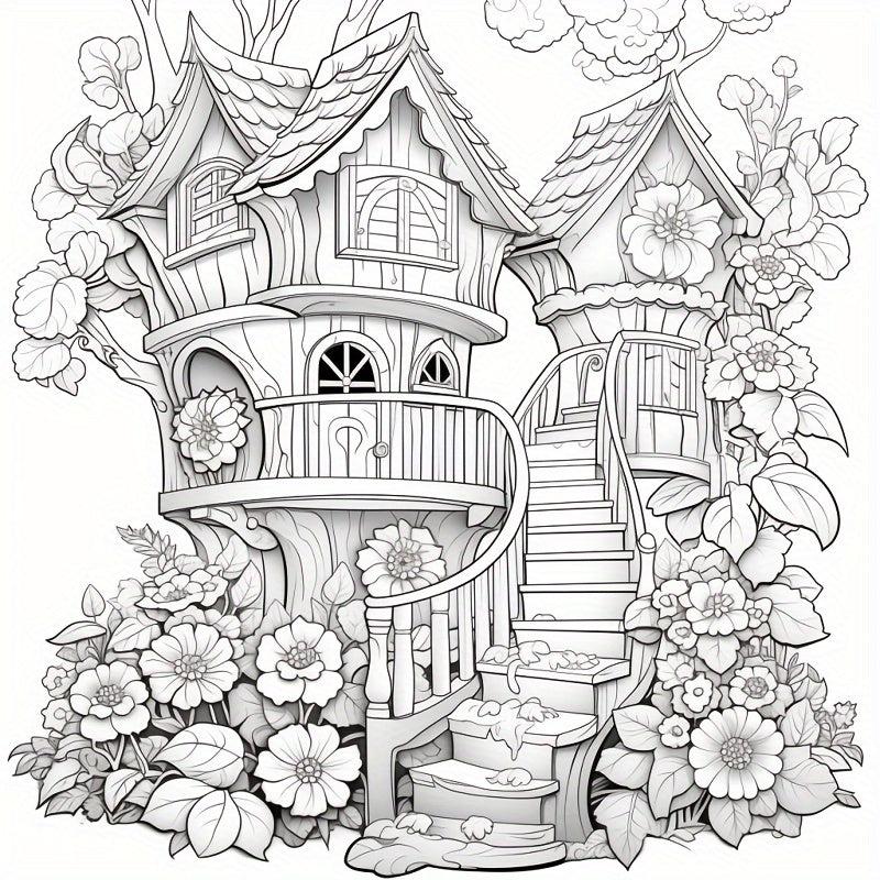 22pcs Thickened Paper Dream Tree House Coloring Book - Christmas Party Gift
