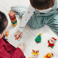 6pcs Christmas Theme Rubber Erasers Assembleable Decorations