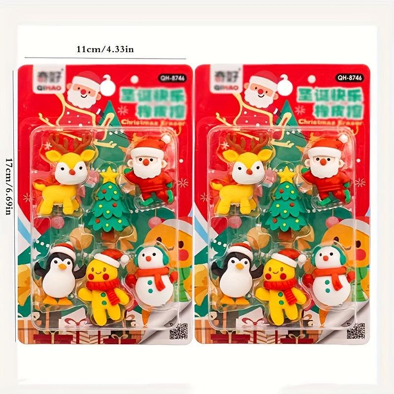 6pcs Christmas Theme Rubber Erasers Assembleable Decorations