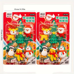 6pcs Christmas Theme Rubber Erasers Assembleable Decorations
