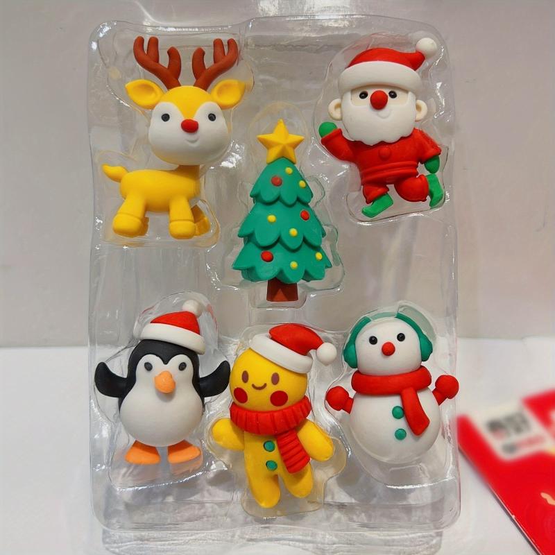 6pcs Christmas Theme Rubber Erasers Assembleable Decorations
