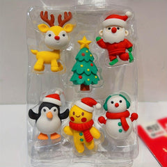 6pcs Christmas Theme Rubber Erasers Assembleable Decorations
