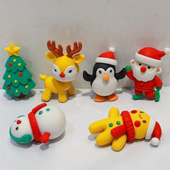 6pcs Christmas Theme Rubber Erasers Assembleable Decorations