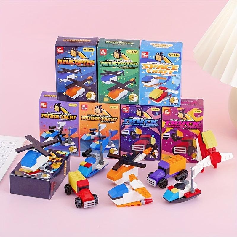 Creative DIY Building Blocks Toy Aircraft Fighter Submarine Truck Pen Sharpener
