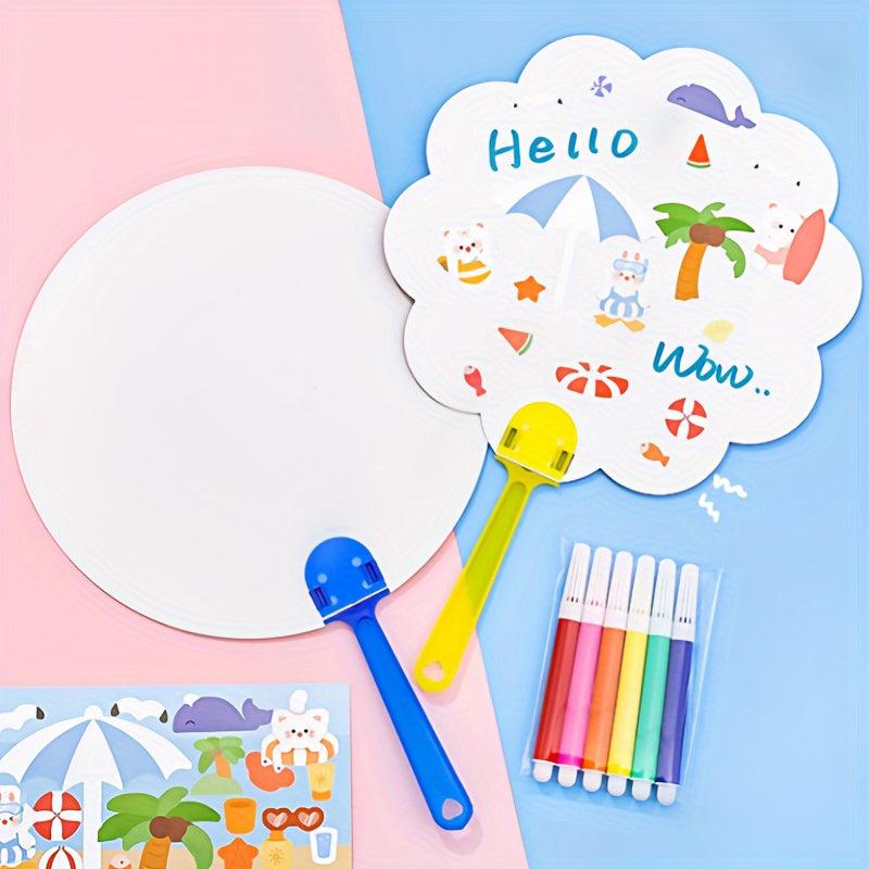 8pcs Cartoon DIY Irregular Graffiti Hand painted Fan