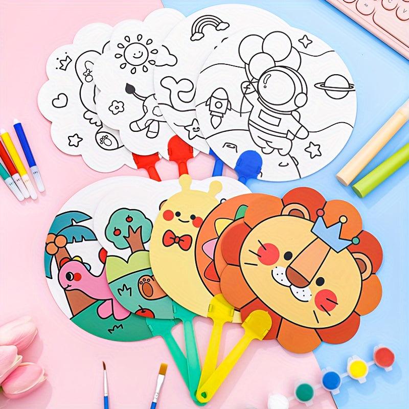 8pcs Cartoon DIY Irregular Graffiti Hand painted Fan